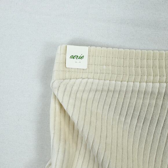 Aerie Womens Groove On Velour Velvet High Waist Flare Pant Large Ivory - Picture 8 of 14